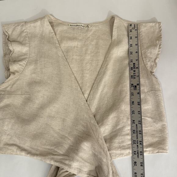 Abercrombie & Fitch Linen Blend Tan Crop Top Tie Front SIZE MEDIUM Womens Shirt - Picture 8 of 10
